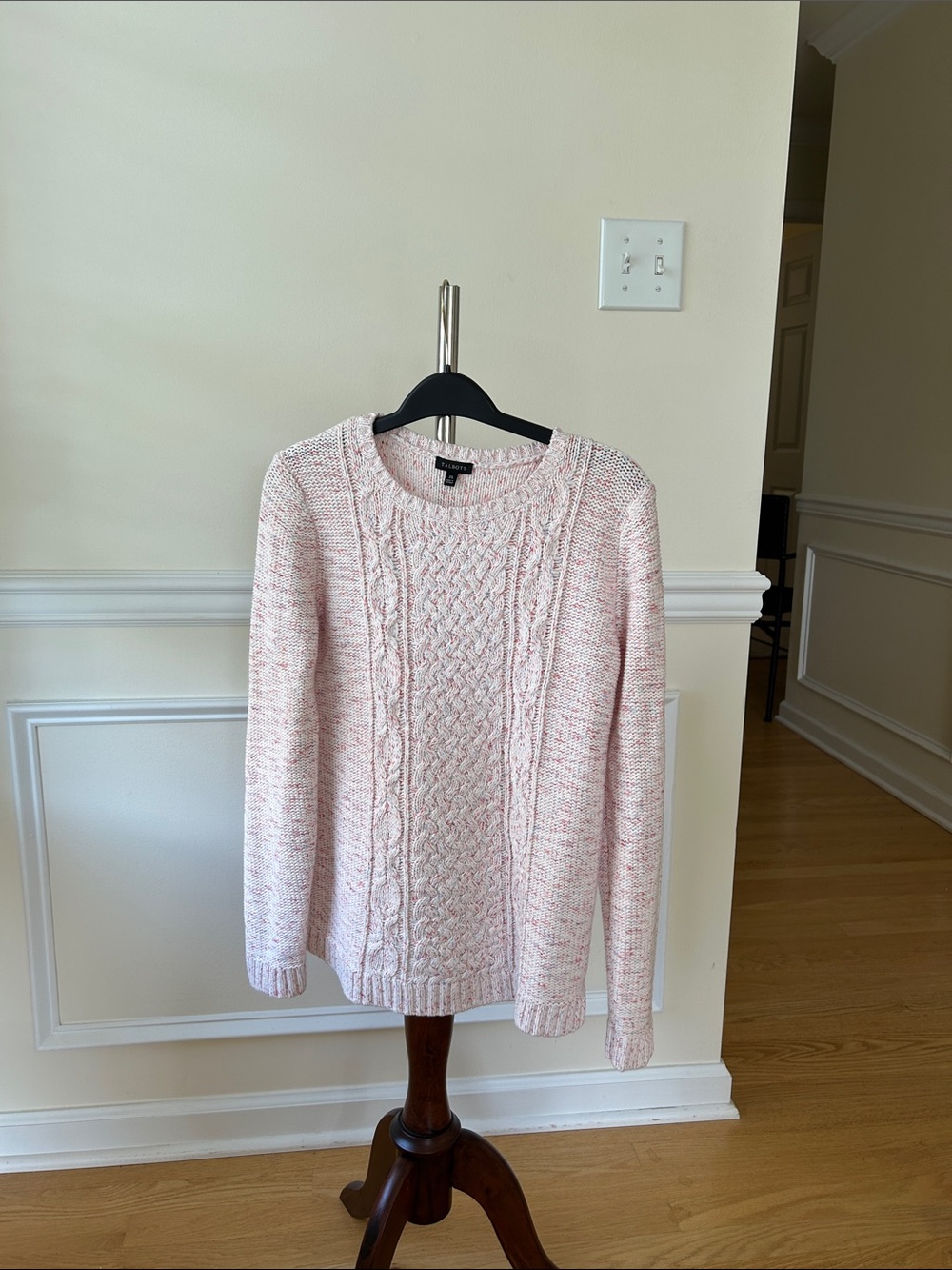 Talbots Heathered Pink Cable Crewneck Sweater